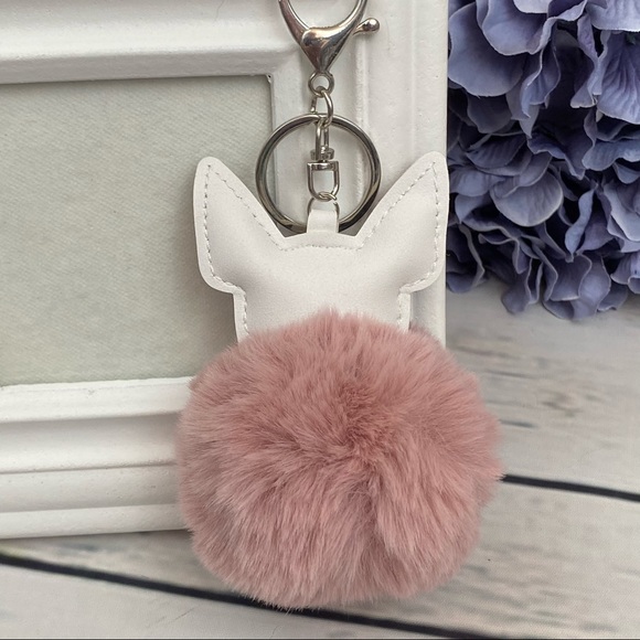 Cute Dog on Dusty Pink Pom Pom Keychain - Picture 5 of 11